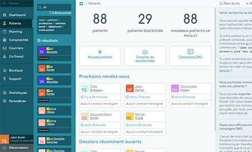 Page de liste des patients